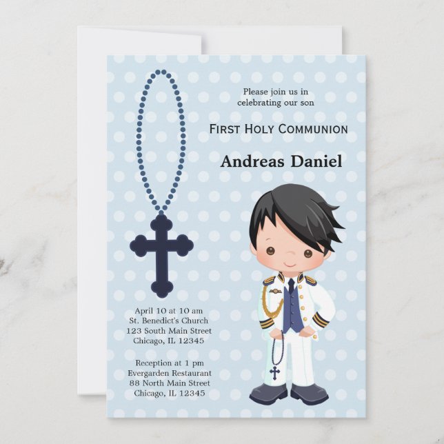 Invitation Amiral espagnol Premier communion garçon (Devant)