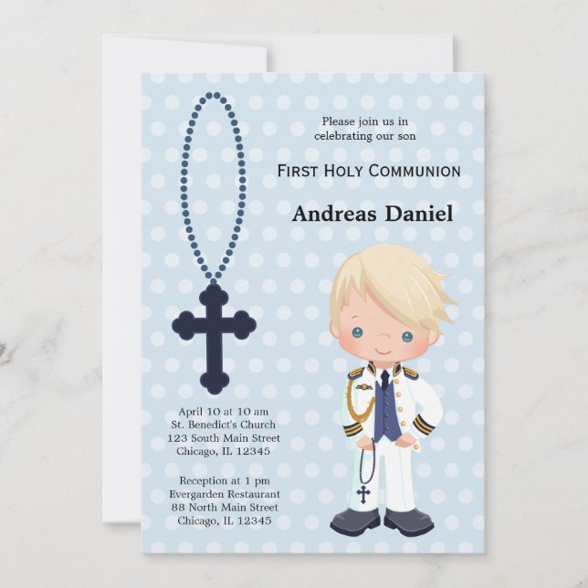Invitation Amiral espagnol Premier communion garçon (Devant)