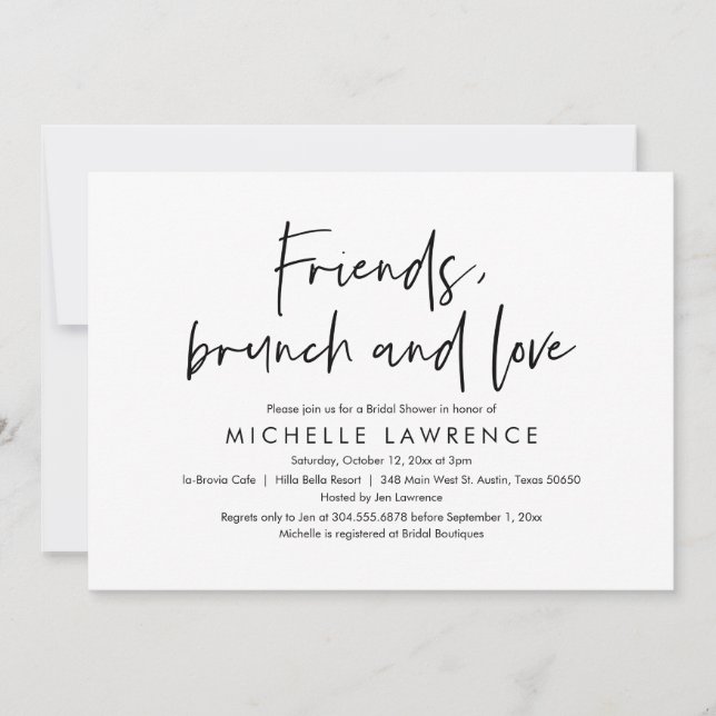 Invitation Amis, Brunch et Amour, Fête des mariées Décontract (Devant)