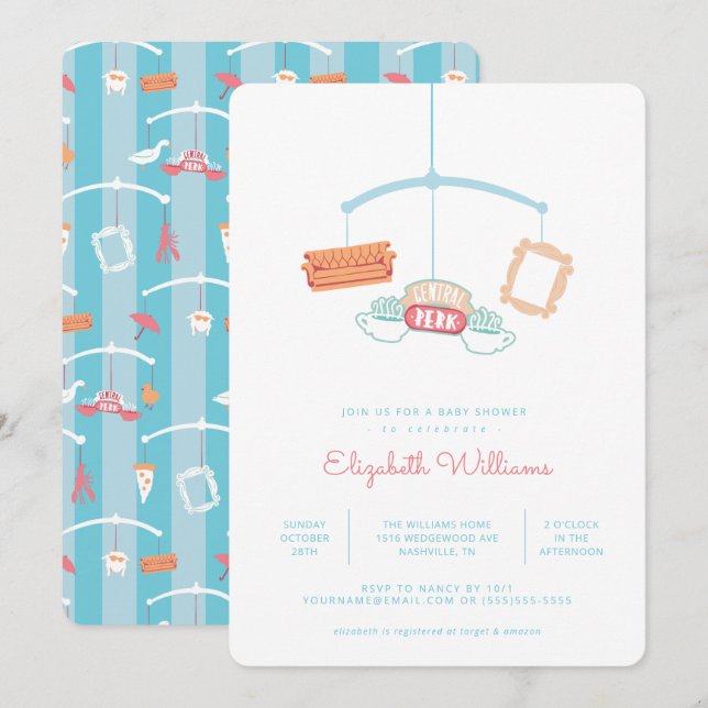 Invitation AMIS™ | Central Perk Mobile Baby shower (Devant / Derrière)