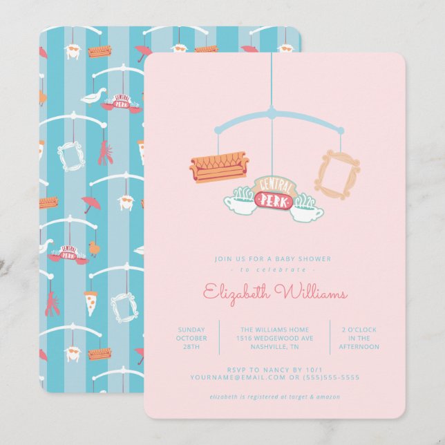 Invitation AMIS™ | Central Perk Mobile Baby shower (Devant / Derrière)