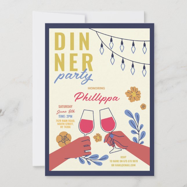 Invitation Amis d'anniversaire Soirée Repas Dégustation de vi (Devant)