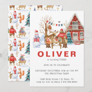 Invitation Amis de la forêt en hiver   Fête d'anniversaire de