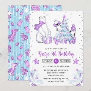 Invitation Amis d'hiver Ours polaire et Anniversaire de enfan