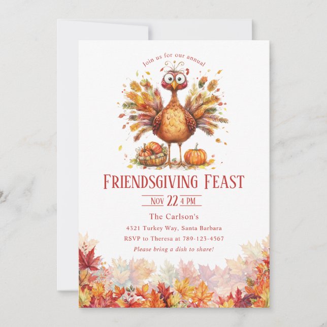 Invitation Amitié Thanksgiving mignonne Turquie (Devant)