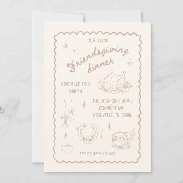 Invitation Amitié Thanksgiving Neutre esthétique (Devant)