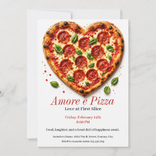 Invitation Amore e Pizza Party - Pizza en forme de cœur