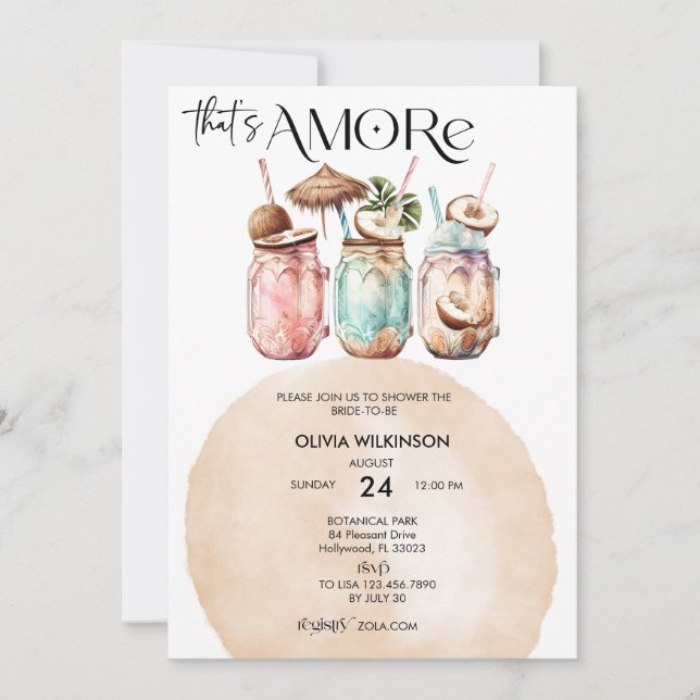 Invitation Amore | Fête des mariées aquarelle (Devant)