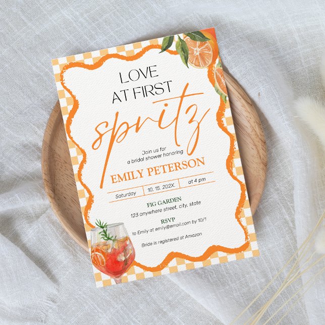 Invitation Amour à First Spritz Retro Wavy Fête des mariées (Love at first spritz bridal shower invitation)