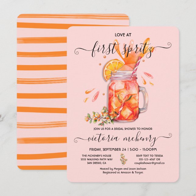 Invitation Amour à la Fête des mariées First Spritz (Devant / Derrière)