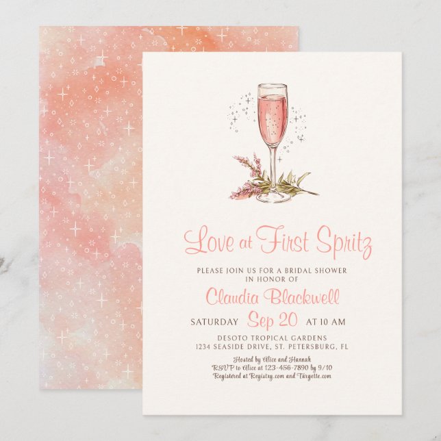 Invitation Amour à la Fête des mariées First Spritz (Devant / Derrière)