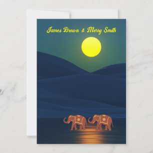Invitation Amour à la Lune Lumière Eléphants Mariage