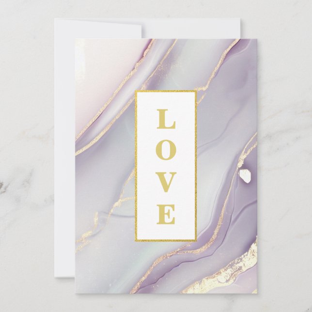 Invitation *~ Amour Agate AR66 RSVP QR Lavande Or Mariage (Devant)