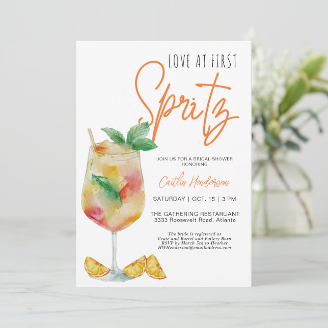 Invitation Amour Amusant À Première Fête des mariées Spritz (Debout devant)