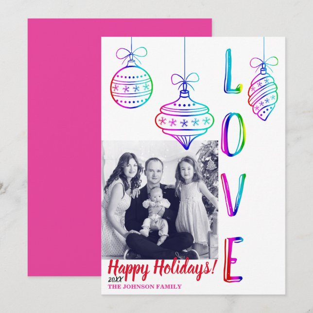 Invitation Amour Arc-en-ciel Amour Vacances Ornements de Noël (Devant / Derrière)