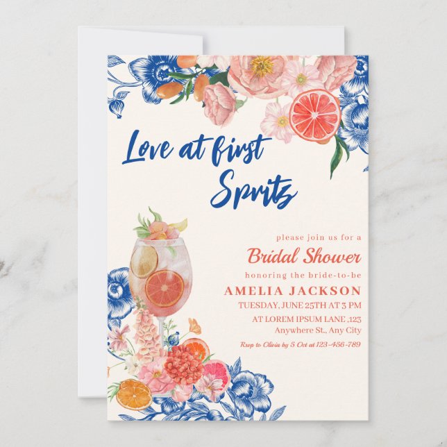 Invitation Amour au premier spritz Fête des mariées orangée f (Devant)