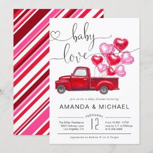 Invitation Amour bébé   Baby shower des ballons de coeur de c