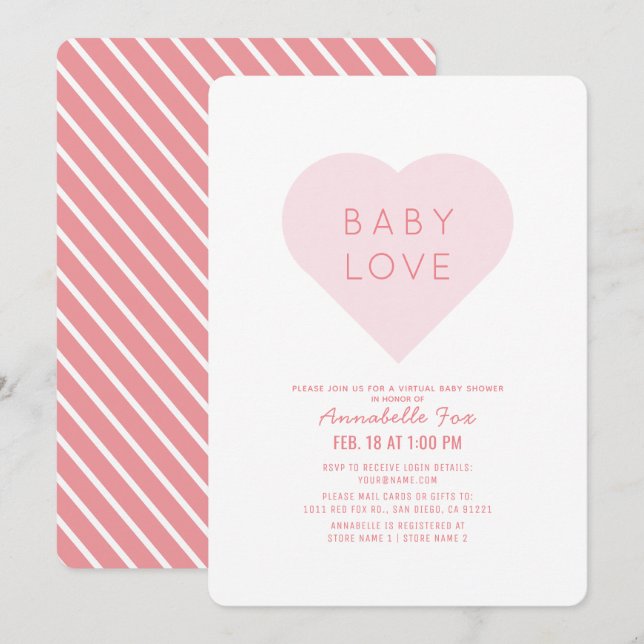 Invitation Amour bébé | Baby shower virtuel de la Saint Valen (Devant / Derrière)