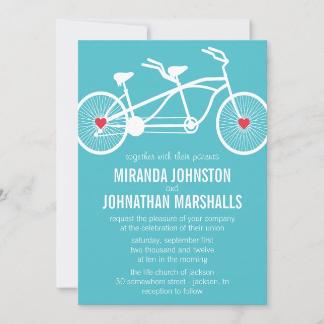 Invitation Amour - Bicyclette bleu Conception de mariages Inv (Devant)