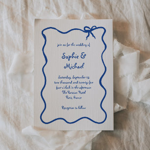 Invitation Amour   Bleu Illustré Mariage français Bow