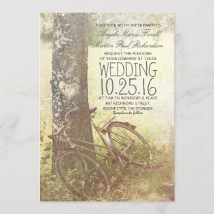 Invitation Amour bouleau à coeur et vélo mariage rustique