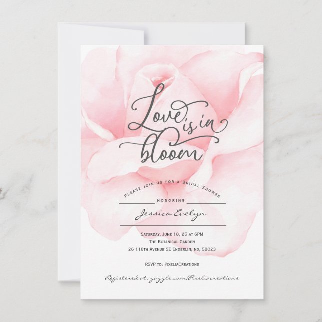 Invitation Amour chic en fleur, script de calligraphie rose d (Devant)