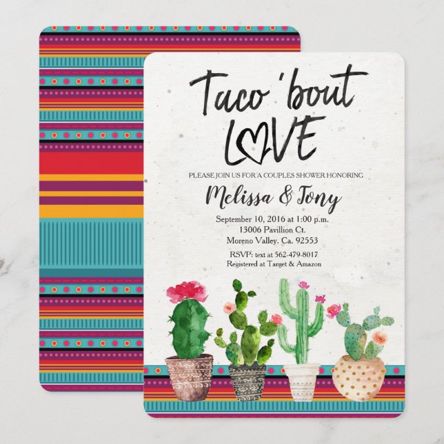 Invitation Amour d'accès de taco d'invitation de douche de (Devant / Derrière)