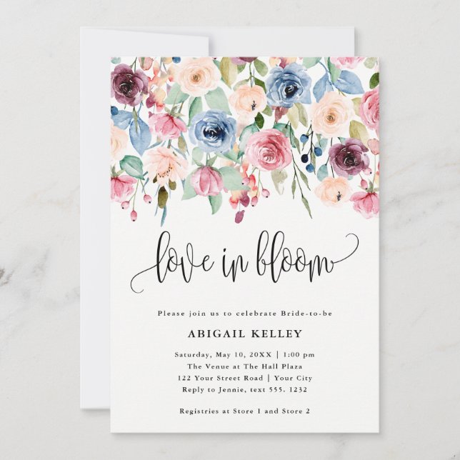 Invitation Amour dans la Fête des mariées de fleurs d'aquarel (Devant)