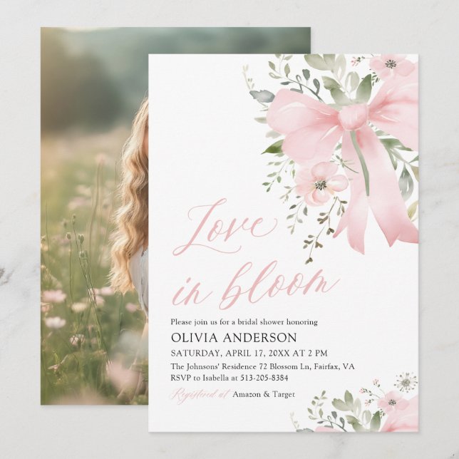 Invitation Amour de la boue rose moderne en Fête des mariées  (Devant / Derrière)