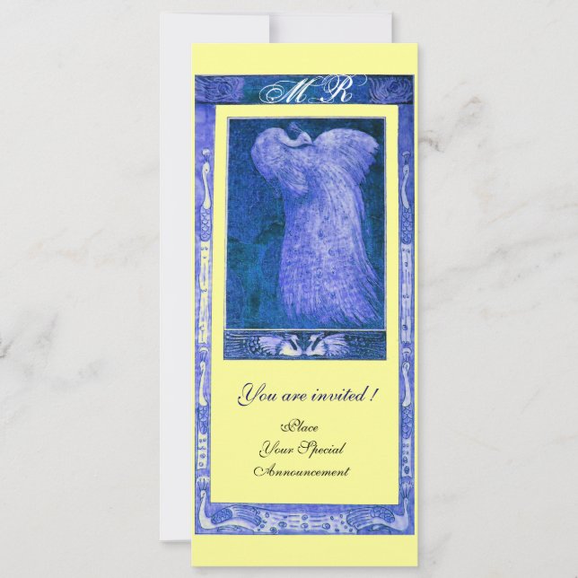 Invitation AMOUR DE MARIAGE MONOGRAMME PAON bleu jaune (Devant)