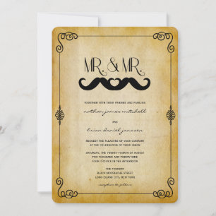 Invitation Amour de Moustache Monsieur & Monsieur Mariage Gay