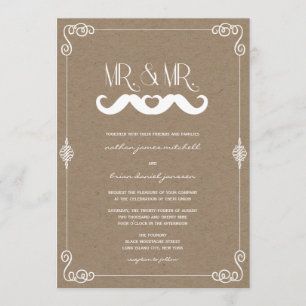 Invitation Amour de Moustache Papier Kraft Vintage Mariage Ga