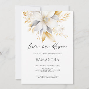 Invitation Amour En Fleur Blanc Or Florals Fête des mariées