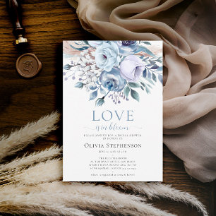 Invitation Amour en Fleur Bleu Lavande Fête des mariées Rose
