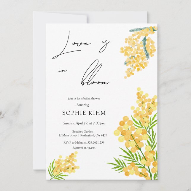 Invitation Amour En Fleur Fête des mariées Florale Jaune (Devant)