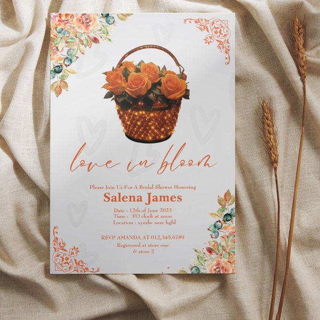 Invitation Amour en fleur orange bucket bridal douche (Créateur téléchargé)