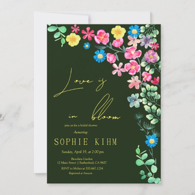Invitation Amour En Fleur Vert foncé Fête des mariées Florale (Devant)