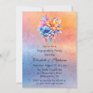 Invitation Amour est Amour Rainbow Floral Engagement Party