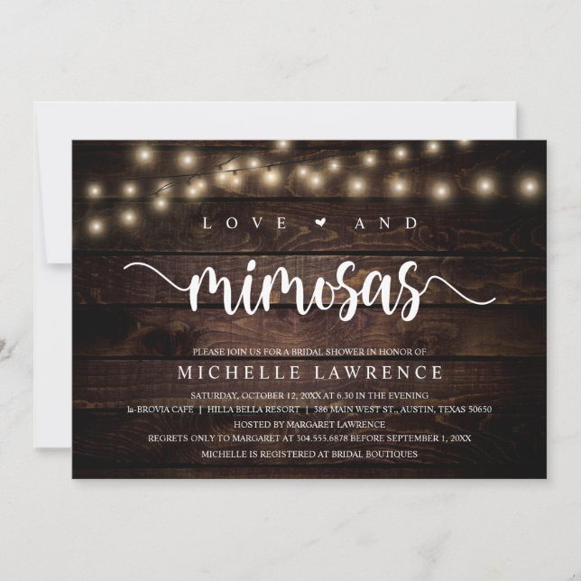 Invitation Amour et Mimosas, Fête de la Fête des mariées rust (Devant)