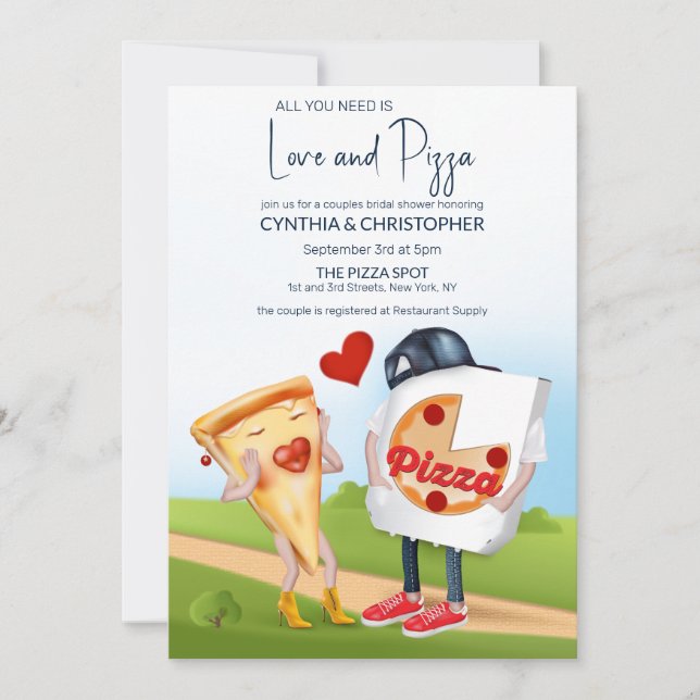 Invitation Amour et pizza amusant (Devant)