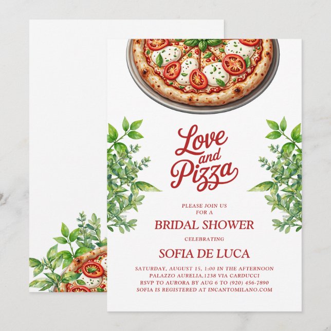 Invitation Amour et pizza Fête des mariées italienne (Devant / Derrière)