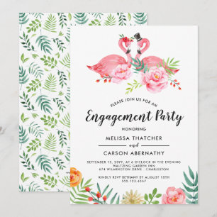 Invitation Amour Flamant rose  Watercolor Floral Engagement P