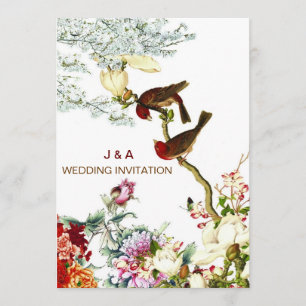 Invitation Amour Flourissant Oiseaux & Fleurs Mariage Invite