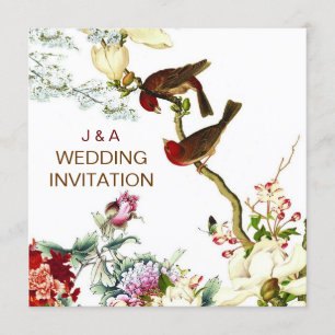 Invitation Amour Flourissant Oiseaux & Fleurs Mariage Invite