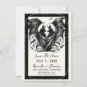 Invitation Amour gothique noir crème argent Chauves-souris Sa