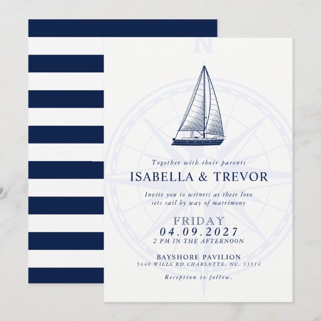 Invitation Amour Jeux Voile Vent Rose Nautique Mariage Invita (Devant / Derrière)