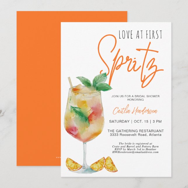 Invitation Amour Moderne Amusant Au First Spritz Fête des mar (Devant / Derrière)