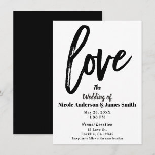 Invitation Amour Noir & Blanc Mariage Moderne Écriture au Pin