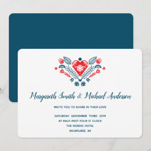 Invitation Amour nordique en rouge et bleu   MARIAGE