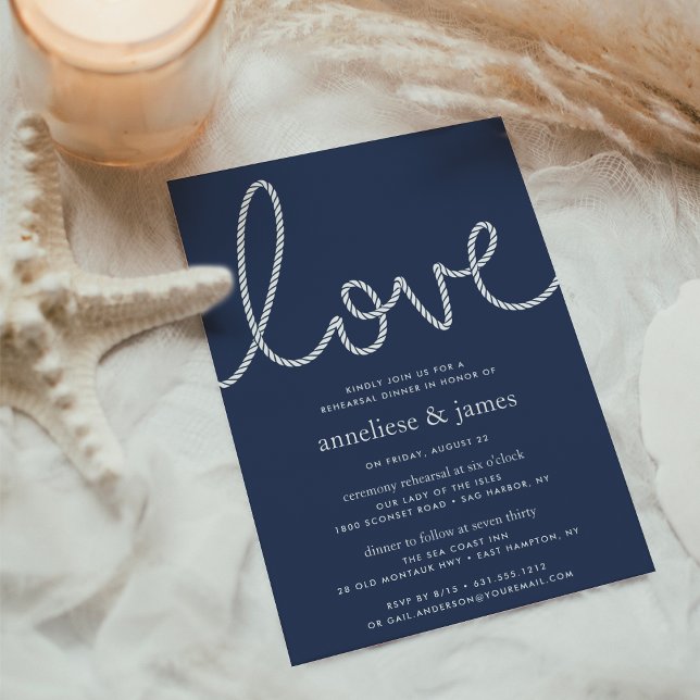 Invitation Amour noué | Dîner de répétition sur le littoral (Rehearsal dinner invitations with classic coastal sryling)